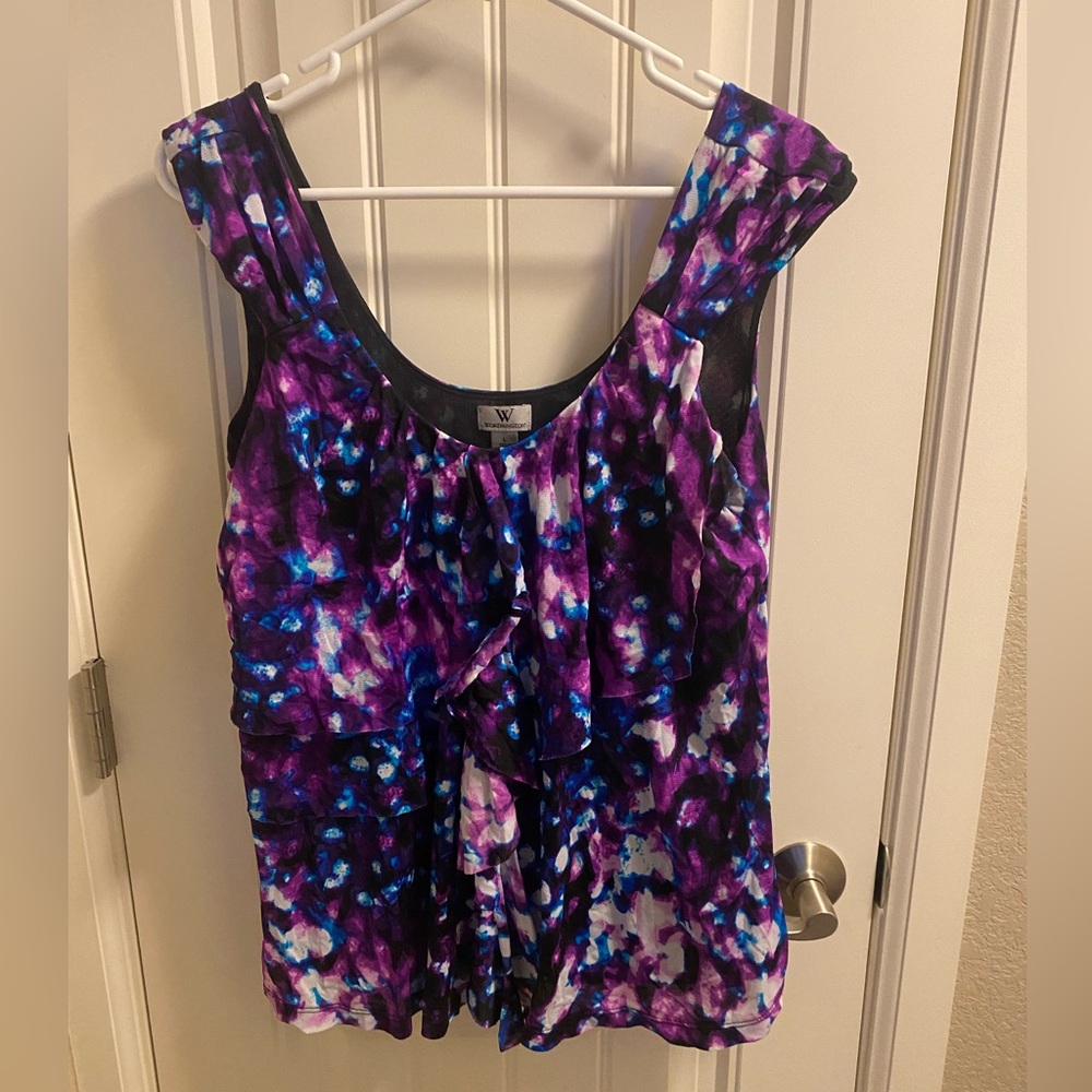 Worthington L Top Stretch Large Blouse Lined Shirt Lg Blue Purple